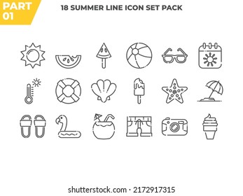 Set of Summer Season Elements Line Icon Part 01 - Summer Season Icon Vector Illustration