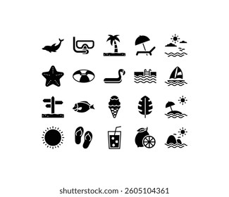 set of summer season icons, sea, beach