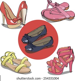 Set of the summer shoes. Vector illustration.