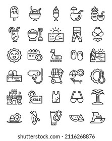 set of summer simple line icons pack vector illustration
