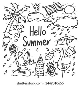 Set of summer sketch, doodles, drawing