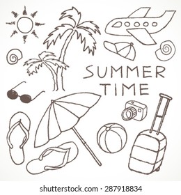 Set of  Summer Sketches Hand Drawn in Pencil. Vector illustration