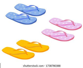 set of summer Slippers and sandals vector, flat and cartoon illustration on white background 

