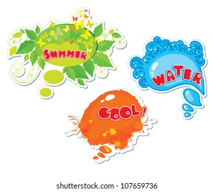 Set of summer speech bubbles formed from water, butterflies, leafs, blots