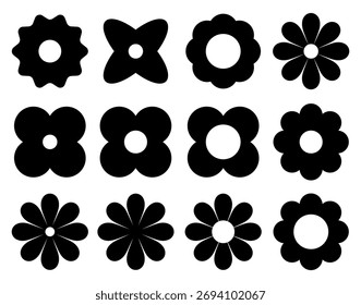 Conjunto de flores de verão e primavera, formas e silhuetas