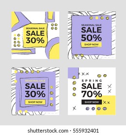 Set of summer spring mid season mobile sale banners. Vector illustrations of square online shopping website banner, poster, newsletter design, ads, coupon, social offer media 
