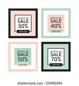 Set summer spring mid season mobile sale banners. Vector illustrations of square season online shopping website and mobile website posters, newsletter designs, ads, coupons, social offer media banners