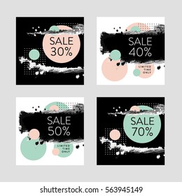 Set Summer spring mid season mobile sale banners. Vector illustrations of square season online shopping website and mobile, posters, newsletter designs, ads, coupons, social offer media banners