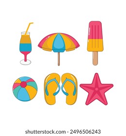 set of summer sticker icon design element template