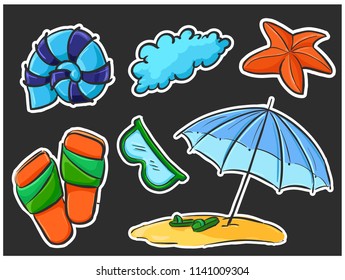 Set of summer stickers - on the beach