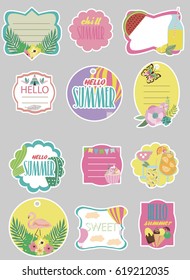 Set of summer stickers template. Vector illustration