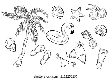 Set of summer stuff objects, vector illustration