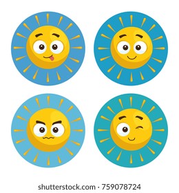 set of summer sun faces cartoon