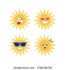 Set of summer sun with funny face. Vector illustration