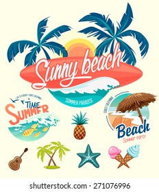 Set of Summer surfing badges and design elements