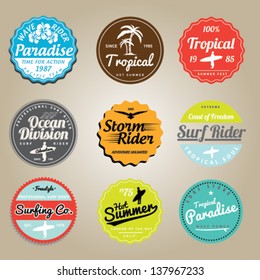 Set of Summer | Surfing Design | Tropical vector set |Hand drawing silhouette | T-shirt Printing | Badge Applique Label