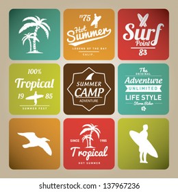 Set of Summer | Surfing Design | Tropical vector set |Hand drawing silhouette | T-shirt Printing | Badge Applique Label