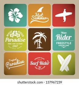 Set of Summer | Surfing Design | Tropical vector set |Hand drawing silhouette | T-shirt Printing | Badge Applique Label