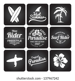 Set of Summer | Surfing Design | Tropical vector set |Hand drawing silhouette | T-shirt Printing | Badge Applique Label