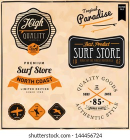 Set of Summer | Surfing Design | Tropical vector set |Hand drawing silhouette | T-shirt Printing | Badge Applique Label