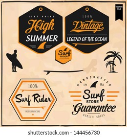 Set of Summer | Surfing Design | Tropical vector set |Hand drawing silhouette | T-shirt Printing | Badge Applique Label
