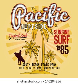 Set of Summer | Surfing Design | Tropical vector set |Hand drawing silhouette | T-shirt Printing | Badge Applique Label