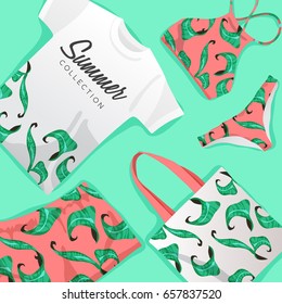 Set of Summer Swimsuit : Bikini Collection : Vector Illustration