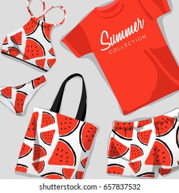Set of Summer Swimsuit : Bikini Collection : Vector Illustration