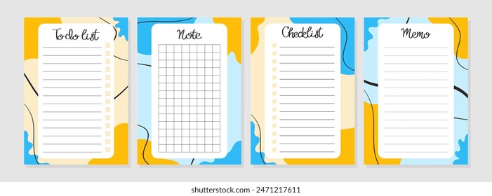 Set of summer template to do list, note, memo, checklist. Vector illustration for agenda, planners, notebooks, cards and other stationery. Layout A5