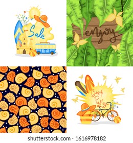 Set of summer template for text and pattern. Cartoon style. Vector illustration
