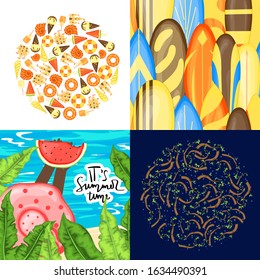 Set of summer template for text and pattern. Cartoon style. Vector illustration