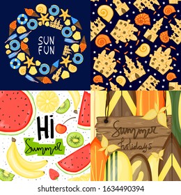 Set of summer template for text and pattern. Cartoon style. Vector illustration