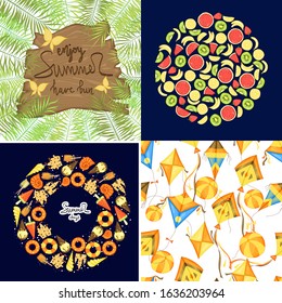 Set of summer template for text and pattern. Cartoon style. Vector illustration