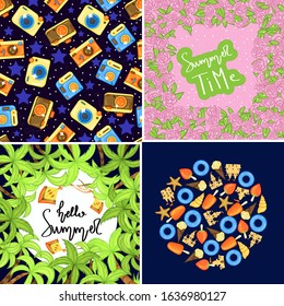 Set of summer template for text and pattern. Cartoon style. Vector illustration