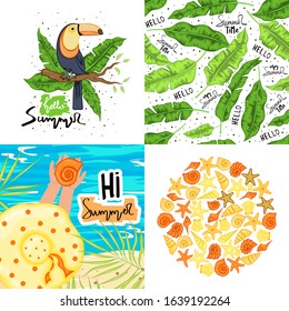 Set of summer template for text and pattern. Cartoon style. Vector illustration