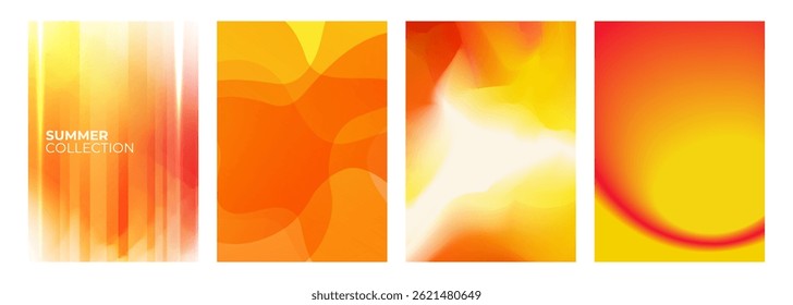 Set of Summer theme abstract backgrounds for Summertime season creative graphic design. Orange and yellow vibrant colors. Vector illustration.