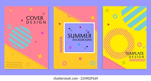 set of summer themed book covers on a yellow and pink memphis background. cute and colorful abstract design