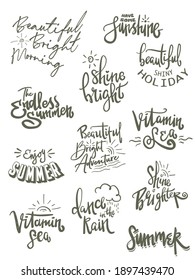 Set Of Summer Themed Hand Lettring Typography 