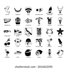 Set of summer thin line and pixel perfect icons for any web and app project. 