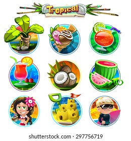 Set of summer things with colorful background.