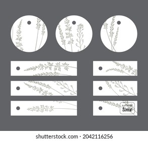 set summer time, gray on white:
three round tags and six stripes with a grass pattern