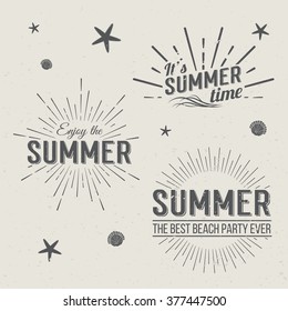 Set Of Summer Time Logo Templates. Isolated Typographic Design Label. Summer Holidays Lettering For Invitation, Greeting Card, Prints And Posters. Enjoy The Beach Party