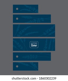 set summer time on blue background:
gray grass on the six tags-stripes
