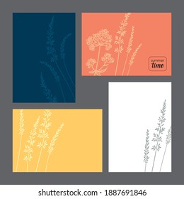 el tiempo de verano se fija en el fondo naranja, amarillo y azul:
cuatro postales con un patrón de césped