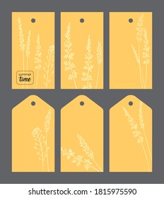 set summer time on yellow background:
six long tags with a grass pattern