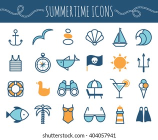 Set of Summer time outline web icons.