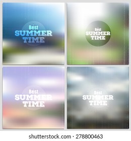 Set of summer time posters, vector web and mobile interface templates. Blurred mesh backgrounds.