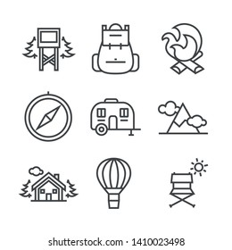 Set of summer tourism icons. Simple vector illustration with ability to change.