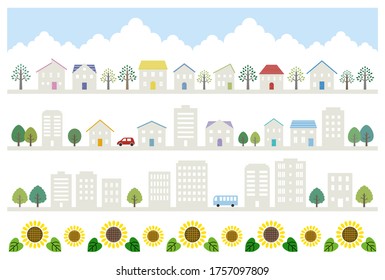set of summer town and city