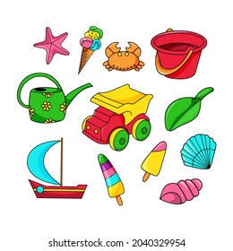 Set of summer toys icons.